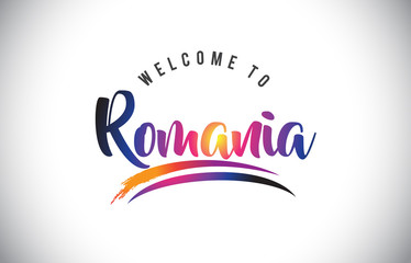 Obraz premium Romania Welcome To Message in Purple Vibrant Modern Colors.