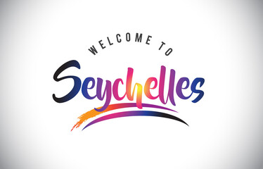 Seychelles Welcome To Message in Purple Vibrant Modern Colors.