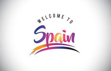 Spain Welcome To Message in Purple Vibrant Modern Colors.