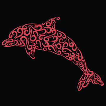 Dolphin of curls on a black background