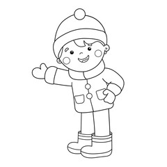 Coloring Page Outline Of cartoon boy. Winter. Coloring book for kids