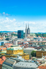 Fototapeta na wymiar Panoramic view on Zagreb center and catholic cathedral, Croatia 