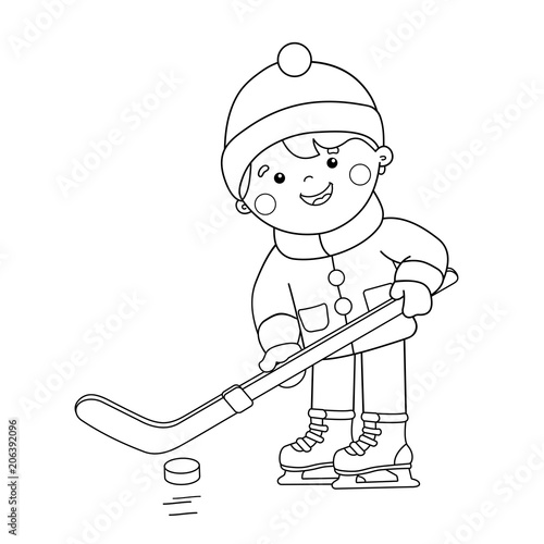 Coloring Page Outline Of cartoon boy playing hockey. Winter sports ... Coloring Page Outline Of cartoon boy playing hockey. Winter sports ...