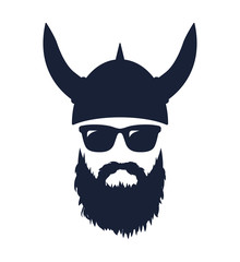 Bearded Viking wearing sunglasses and a helmet
