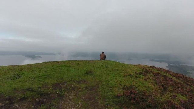 Aerial view over Loch Lomond from conic hill, Scotland