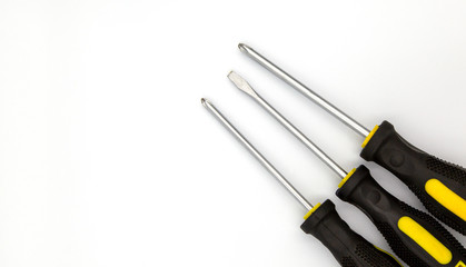 Three screwdrivers isolated, equipment for construction