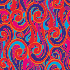 Abstract colorful curly lines seamless patterns set. Waves and curls vector illustration.
