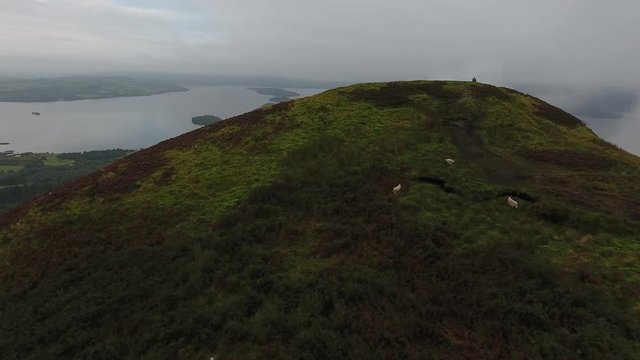Aerial view over Loch Lomond from conic hill, Scotland