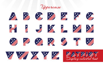 Alphabet for celebration design 4 th july in vintage style on white background with text.