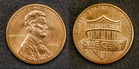 coin one cent american dollar of united states with the figure of Lincoln