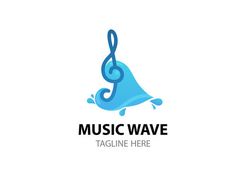 Music key on wave - creative vector logo template in EPS 10