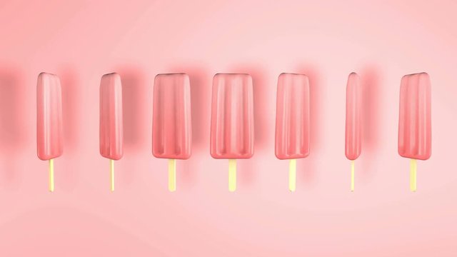 Pink popsicle ice cream on pastel background. Seamless loop footage.