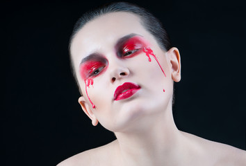 portrait of a girl with red tears