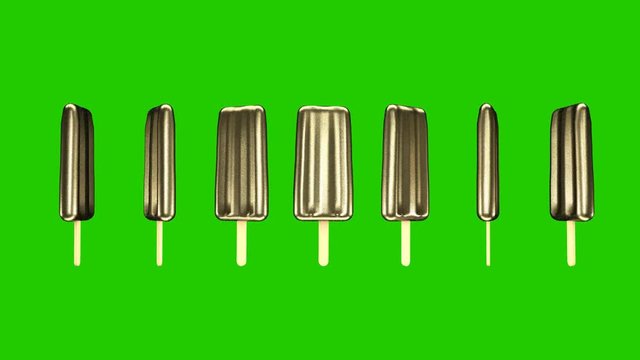 Gold popsicle rotating. Green screen seamless loop footage.