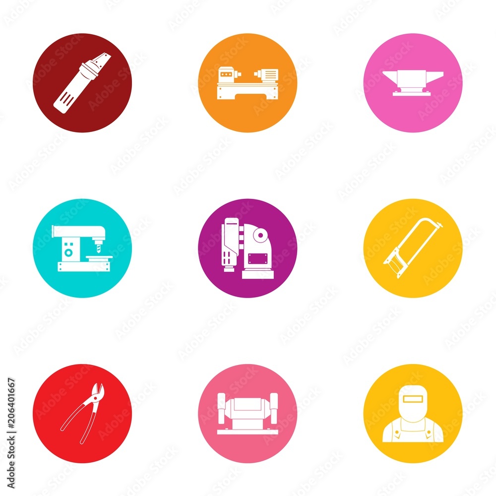 Poster working with iron icons set. flat set of 9 working with iron vector icons for web isolated on white 
