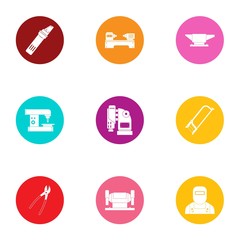 Working with iron icons set. Flat set of 9 working with iron vector icons for web isolated on white background