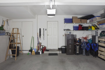 Clean two car garage in a normal suburban home.   - obrazy, fototapety, plakaty