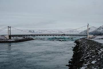 A bridge over a river at the Jökulsarlon Glacier Lagoon, Iceland