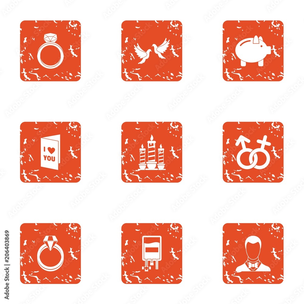 Poster combine love icons set. grunge set of 9 combine love vector icons for web isolated on white backgrou