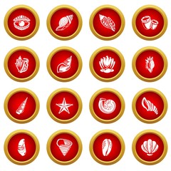 Tropical sea shell icons set. Simple illustration of 16 tropical sea shell vector icons for web