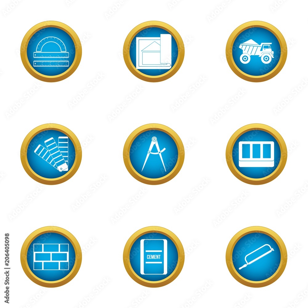 Poster repair of building icons set. flat set of 9 repair of building vector icons for web isolated on whit