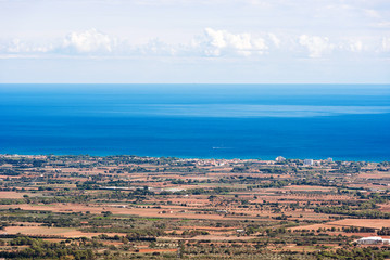 View of the landscape of the coastline of Costa Dorada, Tarragona, Spain. Copy space for text.