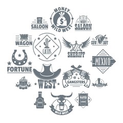 Wild west logo icons set. Simple illustration of 16 wild west logo vector icons for web