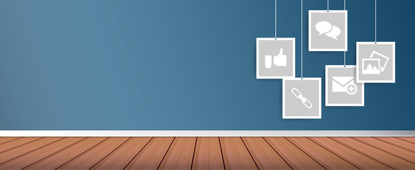 Hanging web and social media stickers header. Web and social media hanging concept.