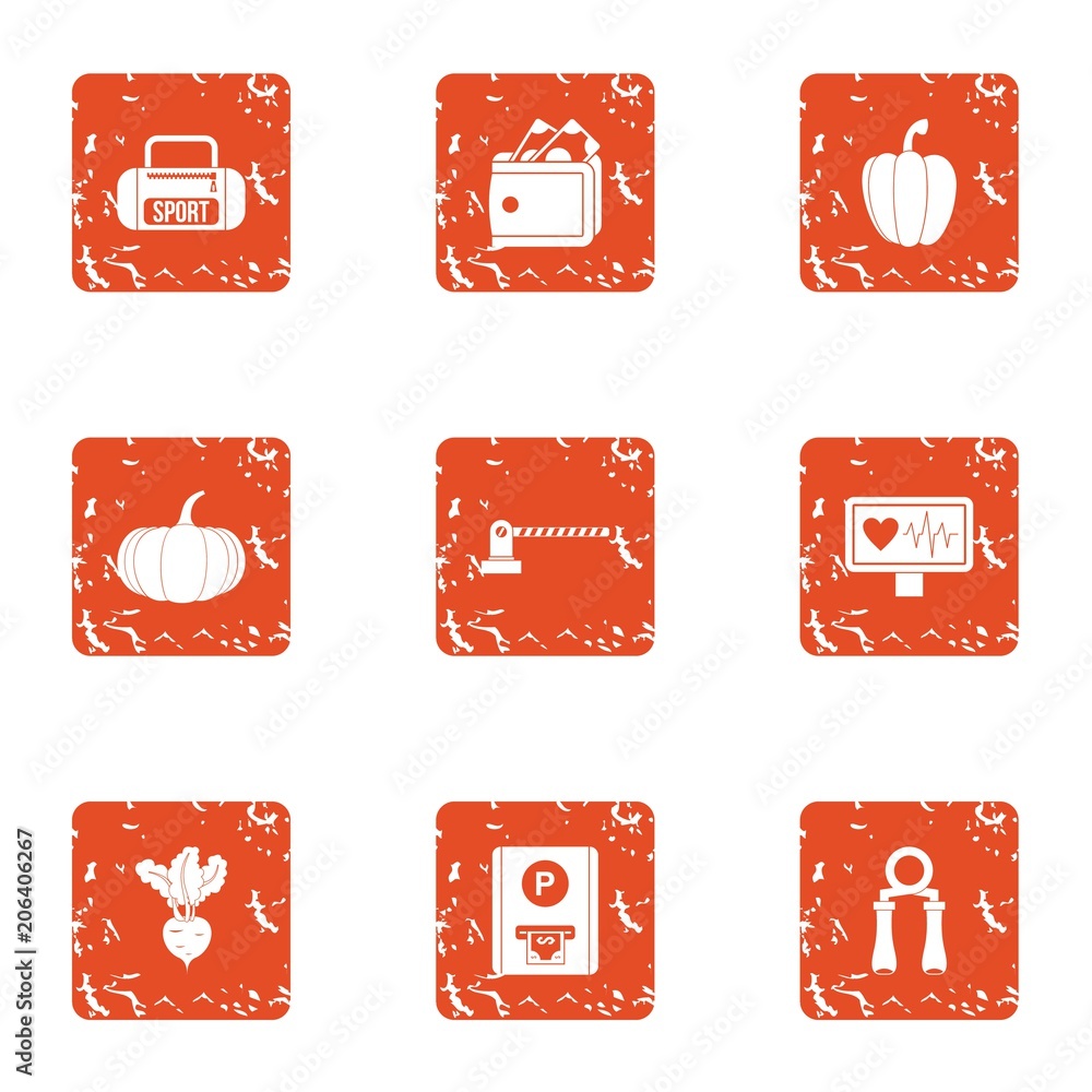 Poster training route icons set. grunge set of 9 training route vector icons for web isolated on white back