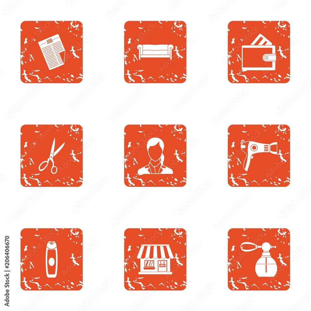 Poster production unit icons set. grunge set of 9 production unit vector icons for web isolated on white ba
