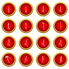 Surgeons tools icons set. Simple illustration of 16 surgeons tools vector icons for web