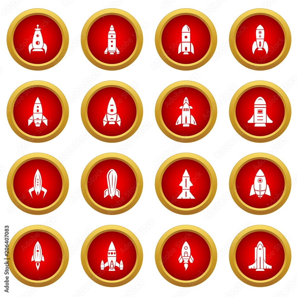 Poster rocket icons set. simple illustration of 16 rocket vector icons for web