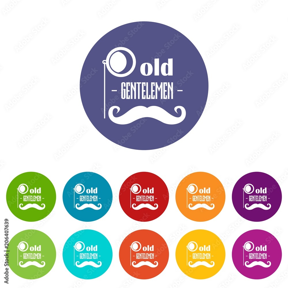 Aufkleber old gentlemen icons color set vector for any web design on white background