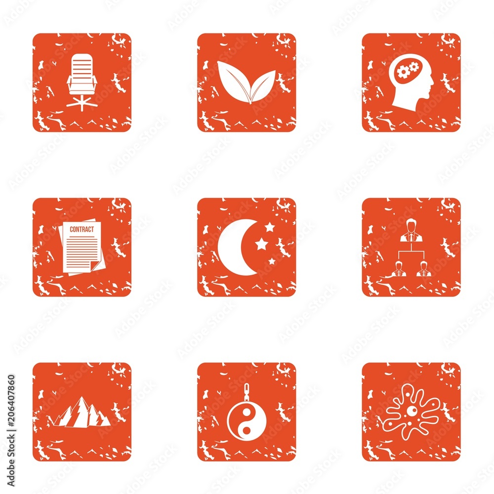 Poster brain icons set. grunge set of 9 brain vector icons for web isolated on white background