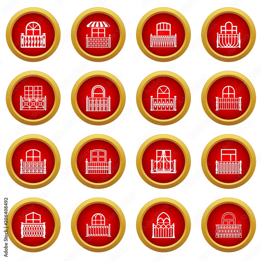 Poster balcony window icons set. simple illustration of 16 balcony window vector icons for web