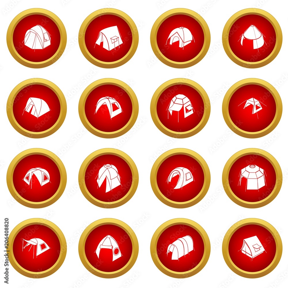 Aufkleber tent forms icons set. simple illustration of 16 tent forms vector icons for web