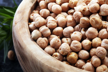 Raw Chickpeas on a bowl. Chickpeas is nutritious food. Healthy and vegetarian