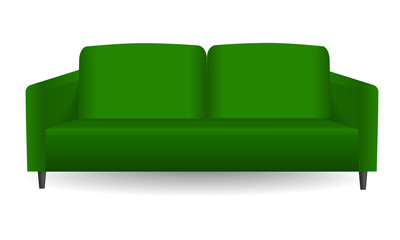Green modern sofa mockup. Realistic illustration of green modern sofa vector mockup for web design isolated on white background