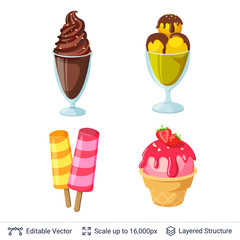 Ice cream refreshing desserts set.