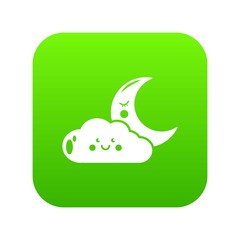 Moon and cloud icon green vector isolated on white background
