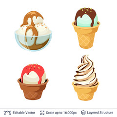 Ice cream refreshing desserts set.