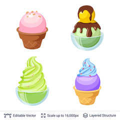 Ice cream refreshing desserts set.