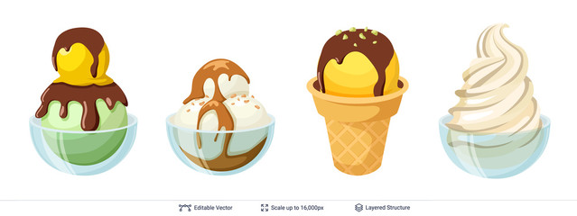 Ice cream refreshing desserts set.