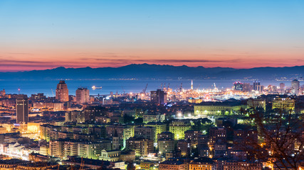 Fototapeta na wymiar Panoramic view of Genoa during the twilight