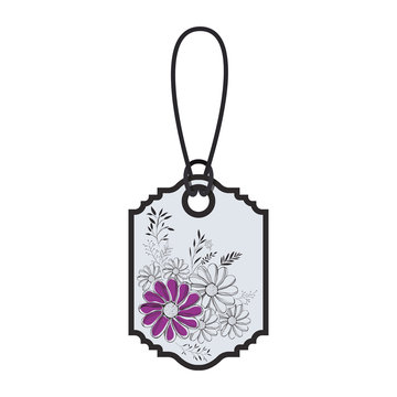 commercial tag hanging with floral decoration vector illustration design