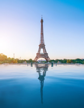 The eiffel tower in Paris at sunrise morning