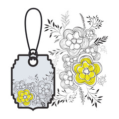 commercial tag hanging with floral decoration vector illustration design