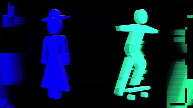 3d sequence made from different graphic images of male and female signs and symbols