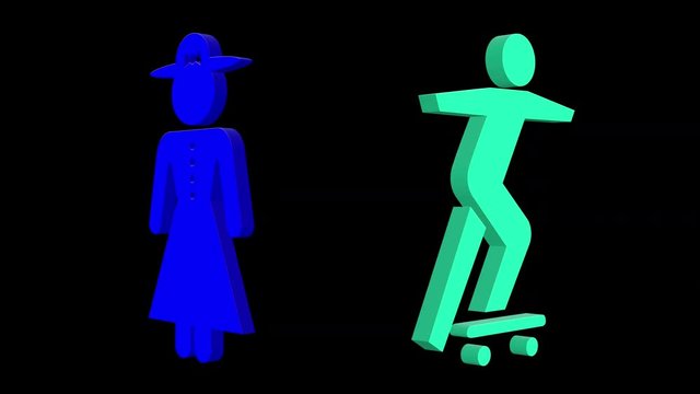 3d sequence made from different graphic images of male and female signs and symbols
