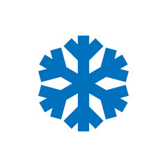 Snowflake sign. Blue Snowflake icon isolated on white background. Snow flake silhouette. Symbol of snow, holiday, cold weather, frost. Winter design element. Vector illustration